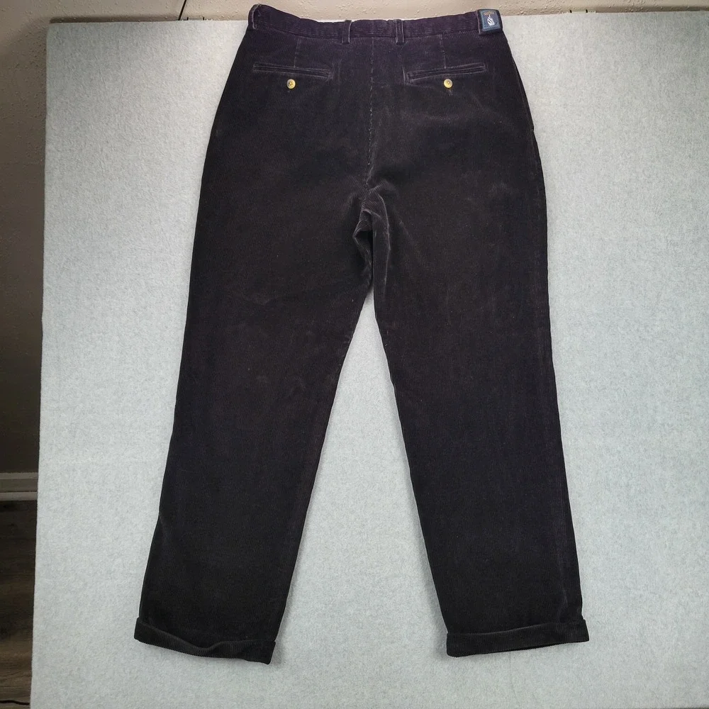 Nautica Mens Corduroy Pants 36x34 (Fits 36x31)‎ Pleated Cuffed 100% Cotton Black